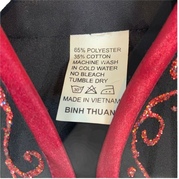 Chinese Tang Suit Top Binh Thuan Womens Black Red Long Sleeve Embroidered sz S/M - Picture 9 of 16